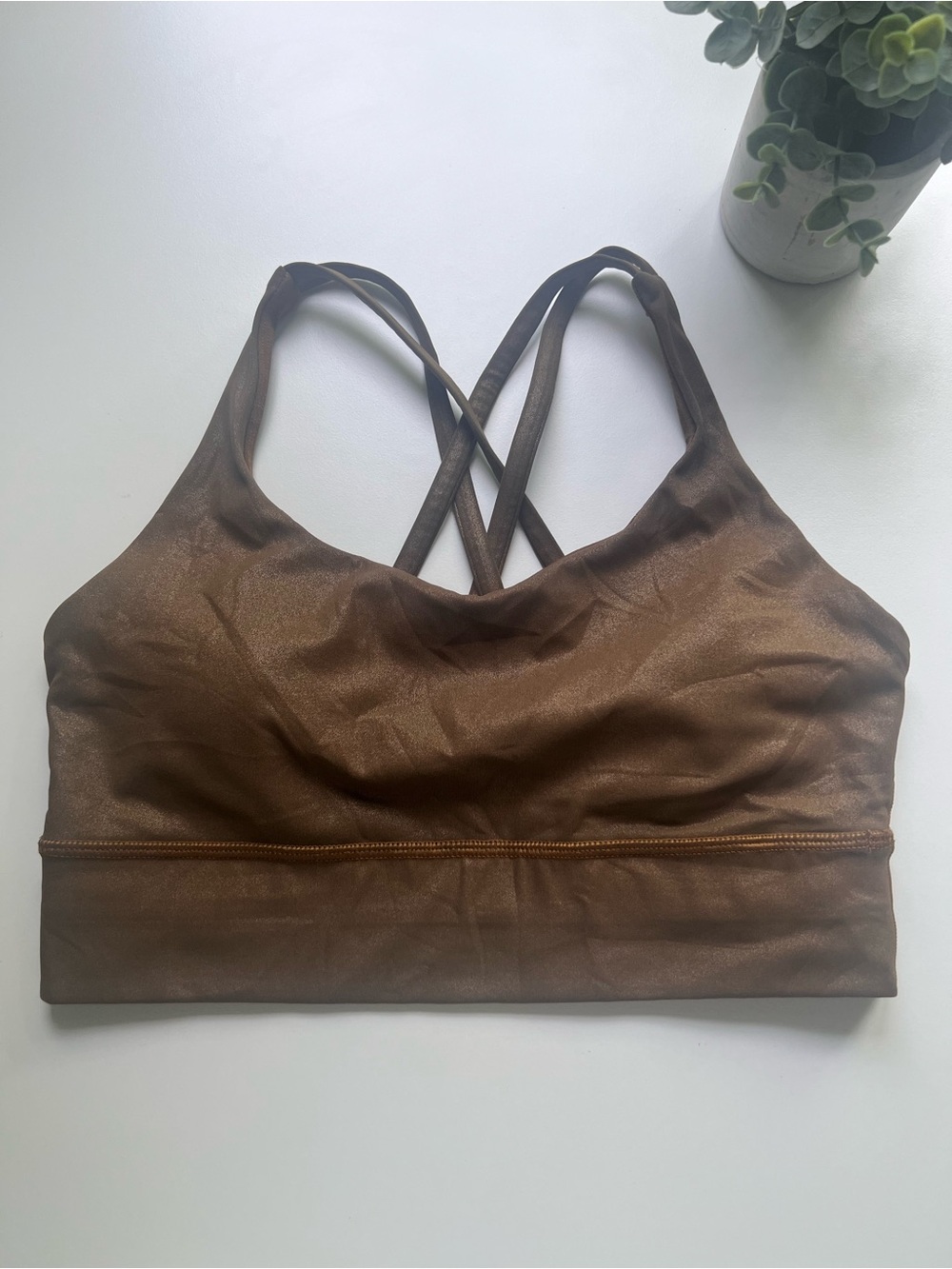 Lululemon Energy Bra Long Line Shine Medium Support, B-D Cup Matte Copper Foil